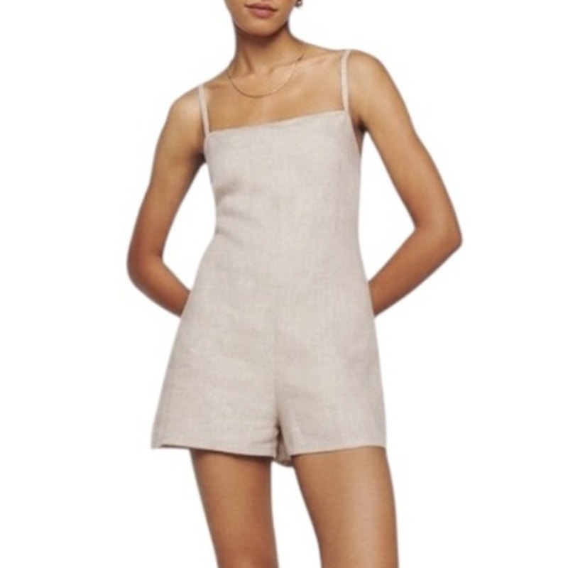 Reformation Beige Linen Romper